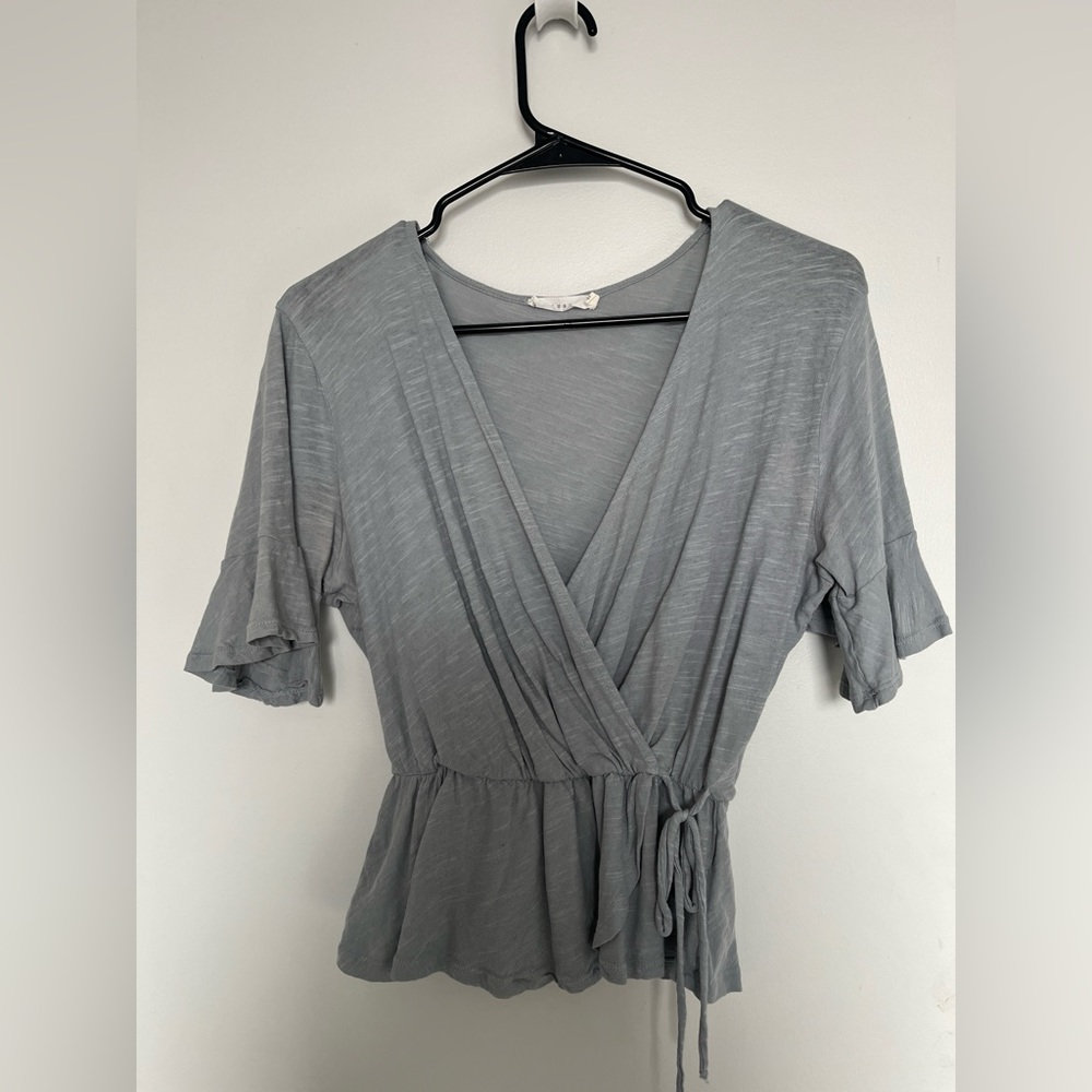 Lush Deep V Peplum Top with Tie